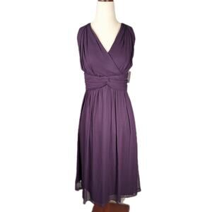 NWT $240 Donna Morgan Purple Silk Cocktail Dress, 14, Sleeveless with Pleating